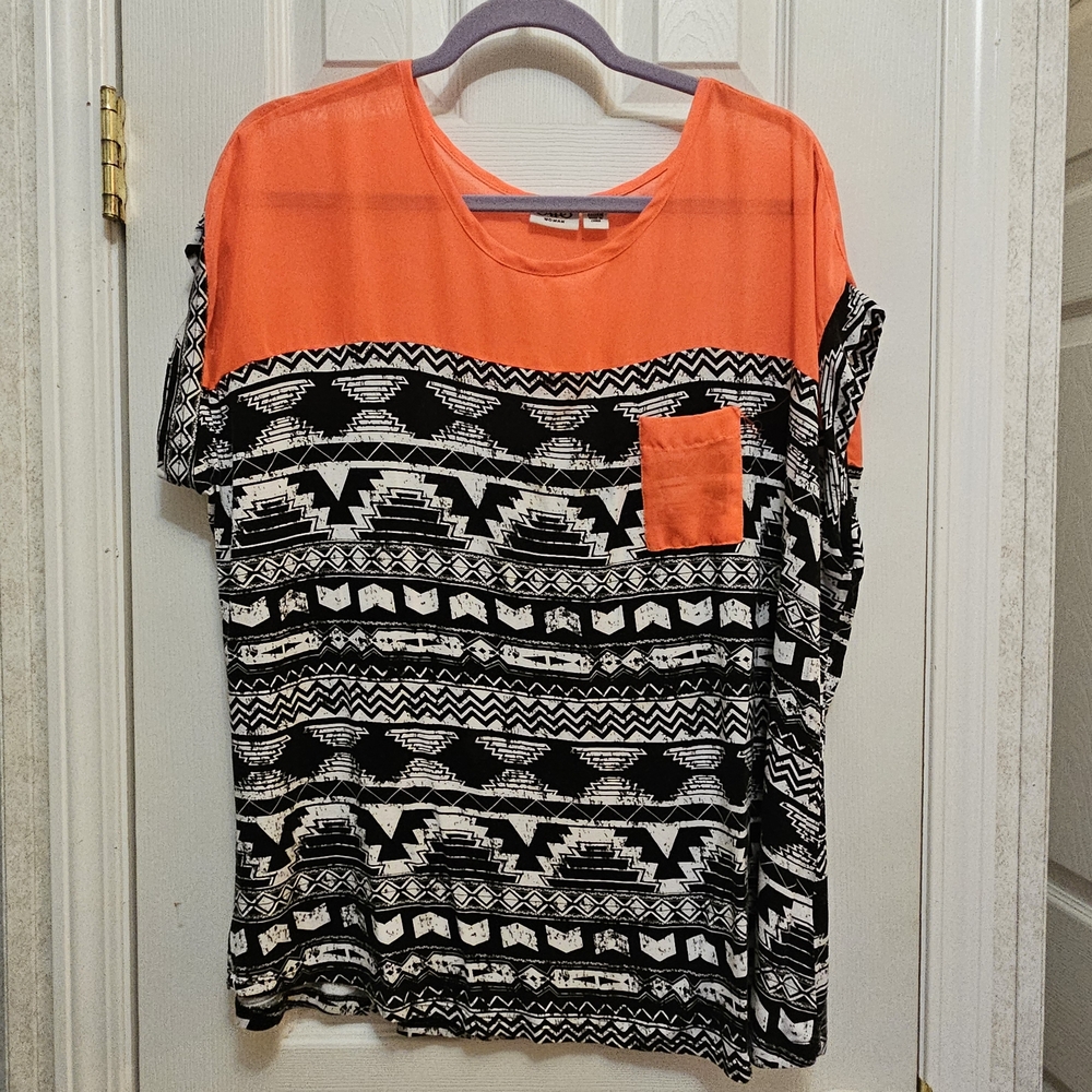 Cato Orange and Black Patterned Blouse